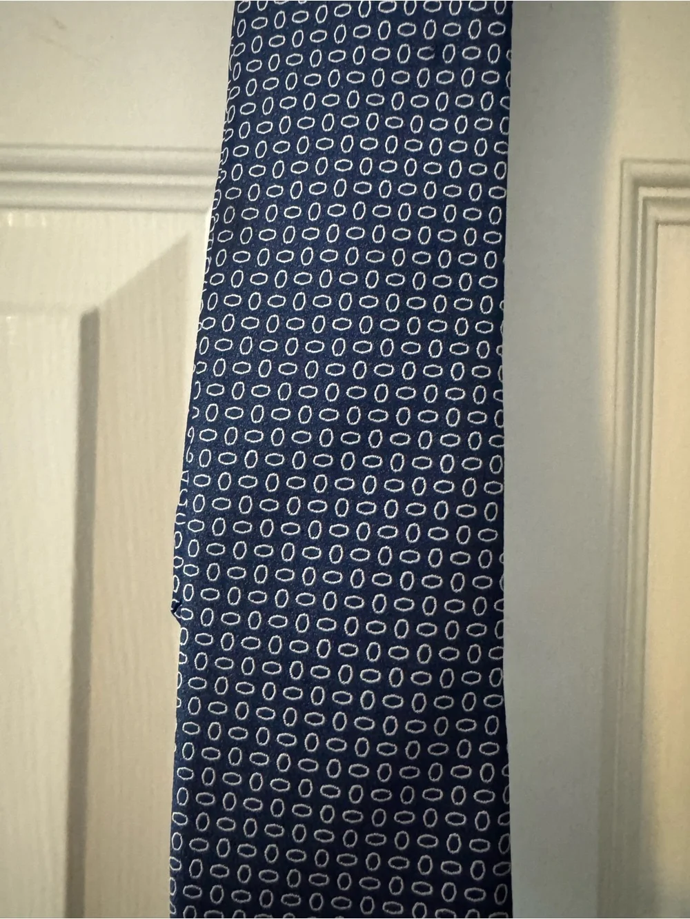 Saks Fifth Avenue Navy Blue Silk Tie with Small Geometric Pattern